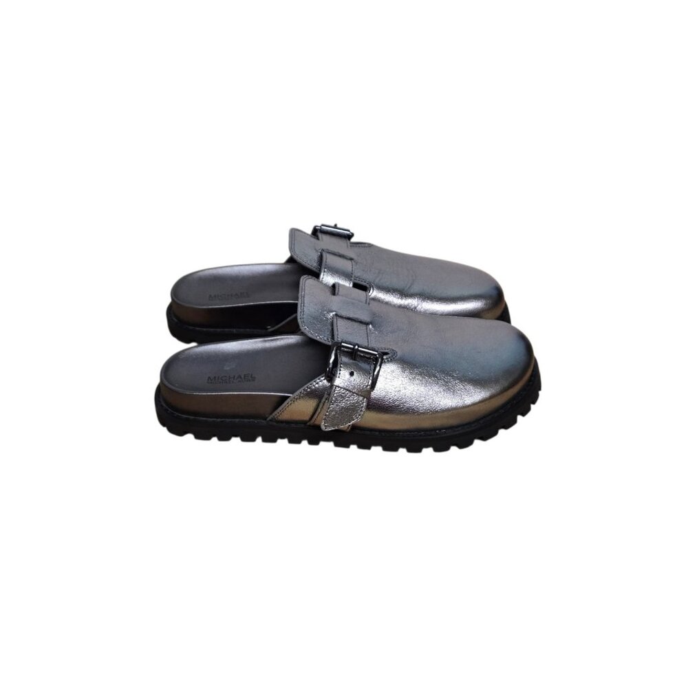 Michael Kors Metallic Silver Buckle Clog Mules